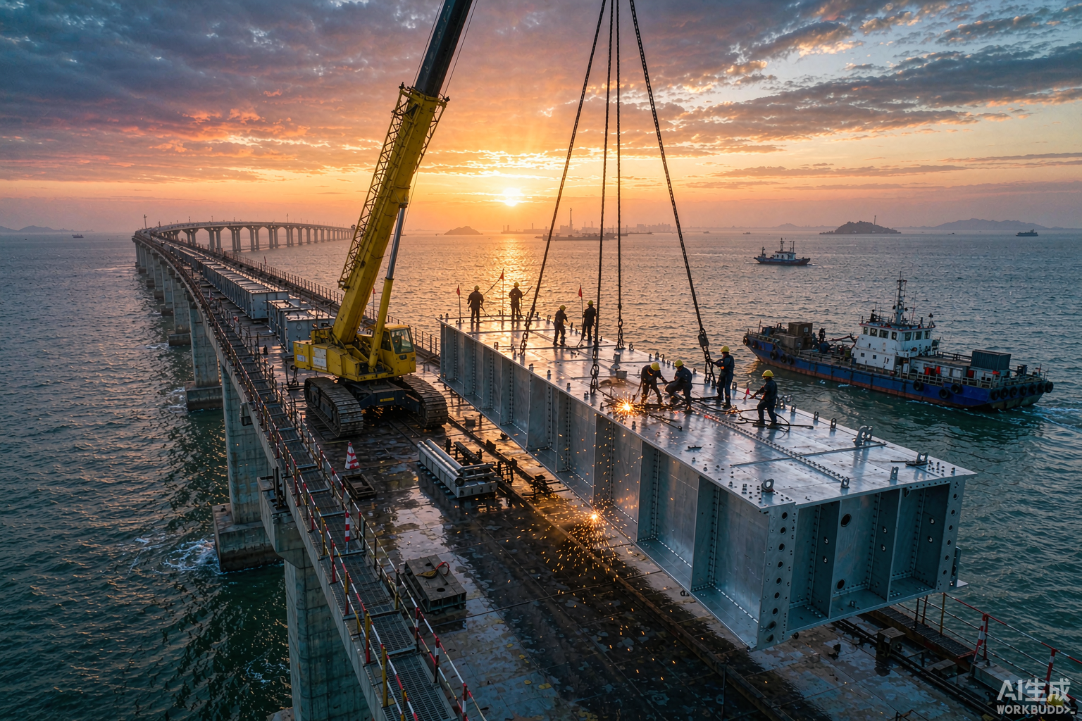 跨海大桥钢结构施工现场 跨海大桥钢结构施工现场