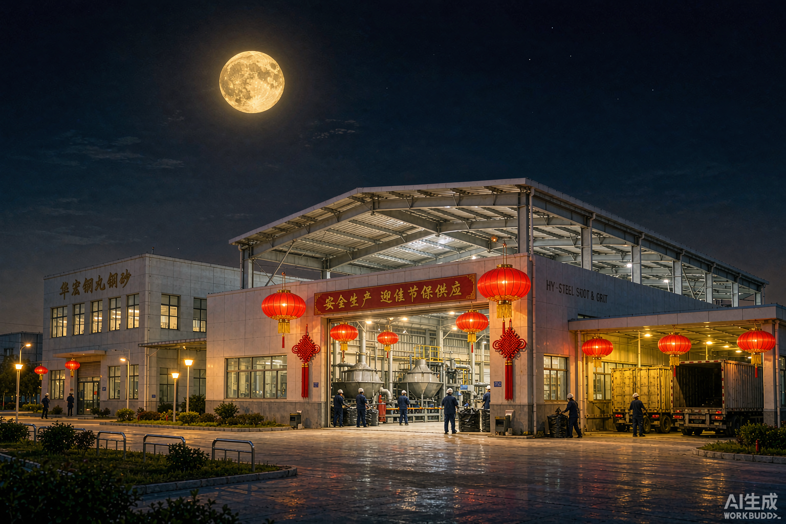 月夜下的马力钢砂厂房 月夜下的马力钢砂厂房